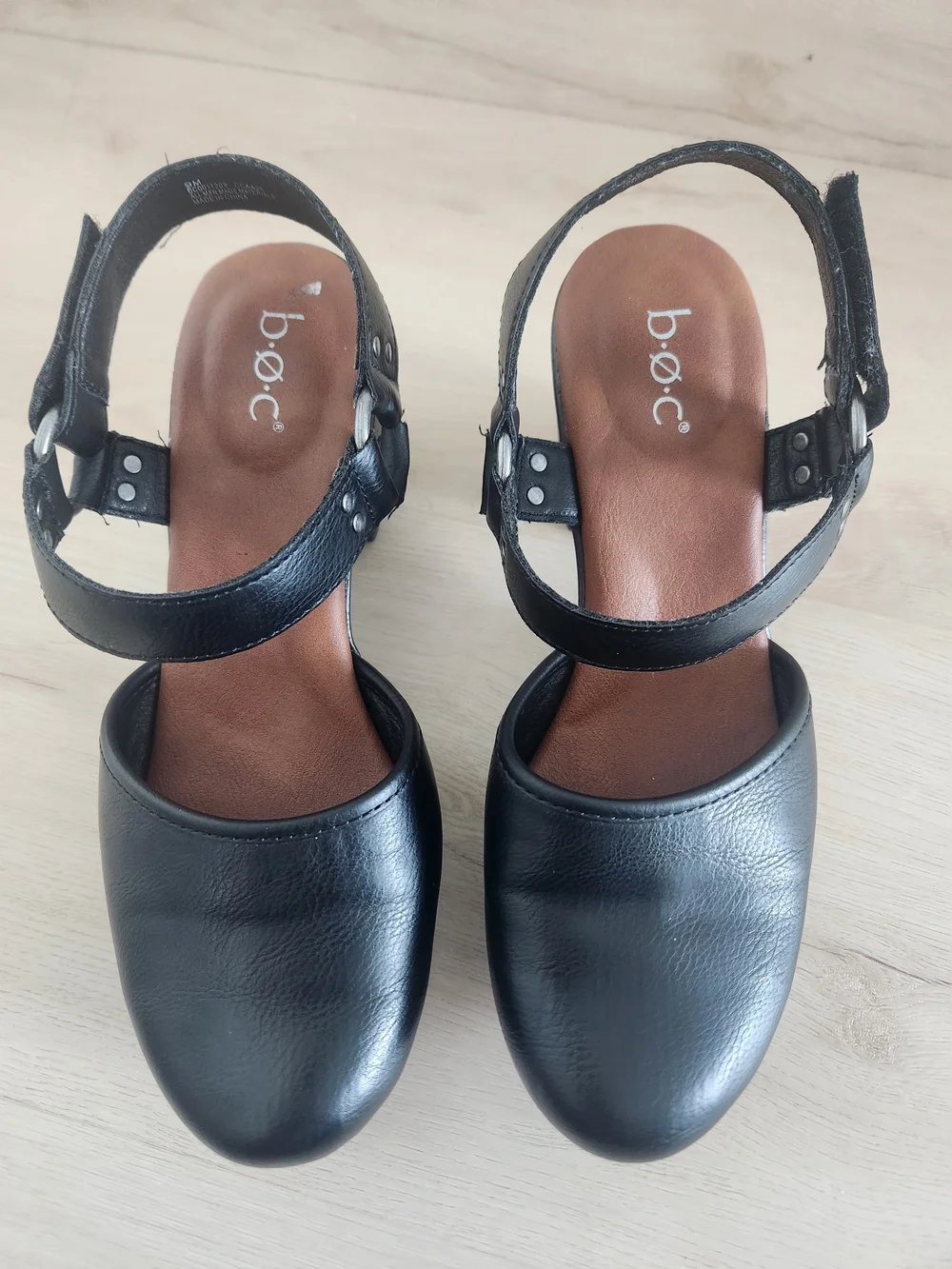 b.o.c. Black Platform Clogs with Ankle Strap
